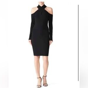 MILLY Women's Black Cold Shoulder Cutout Long Sleeve Bodycon Mini Dress